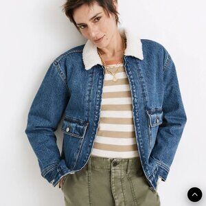 Madewell Sherpa-Lined Denim Zip Sherpa Lined Oversized Trucker Jacket